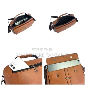 Jeep Modern Brown Leather Laptop Bag For Work, Study, And Travel