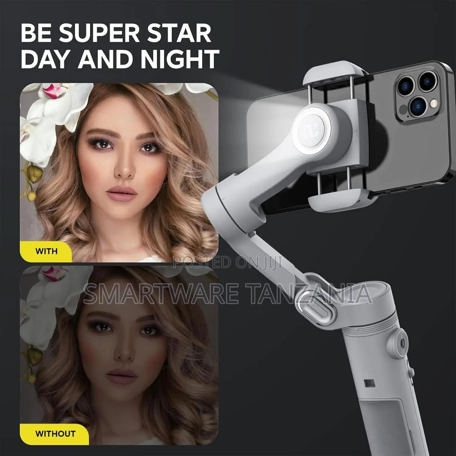 Porodo 3-axis Gimbal Stabilizer With Fill Light 5h Battery
