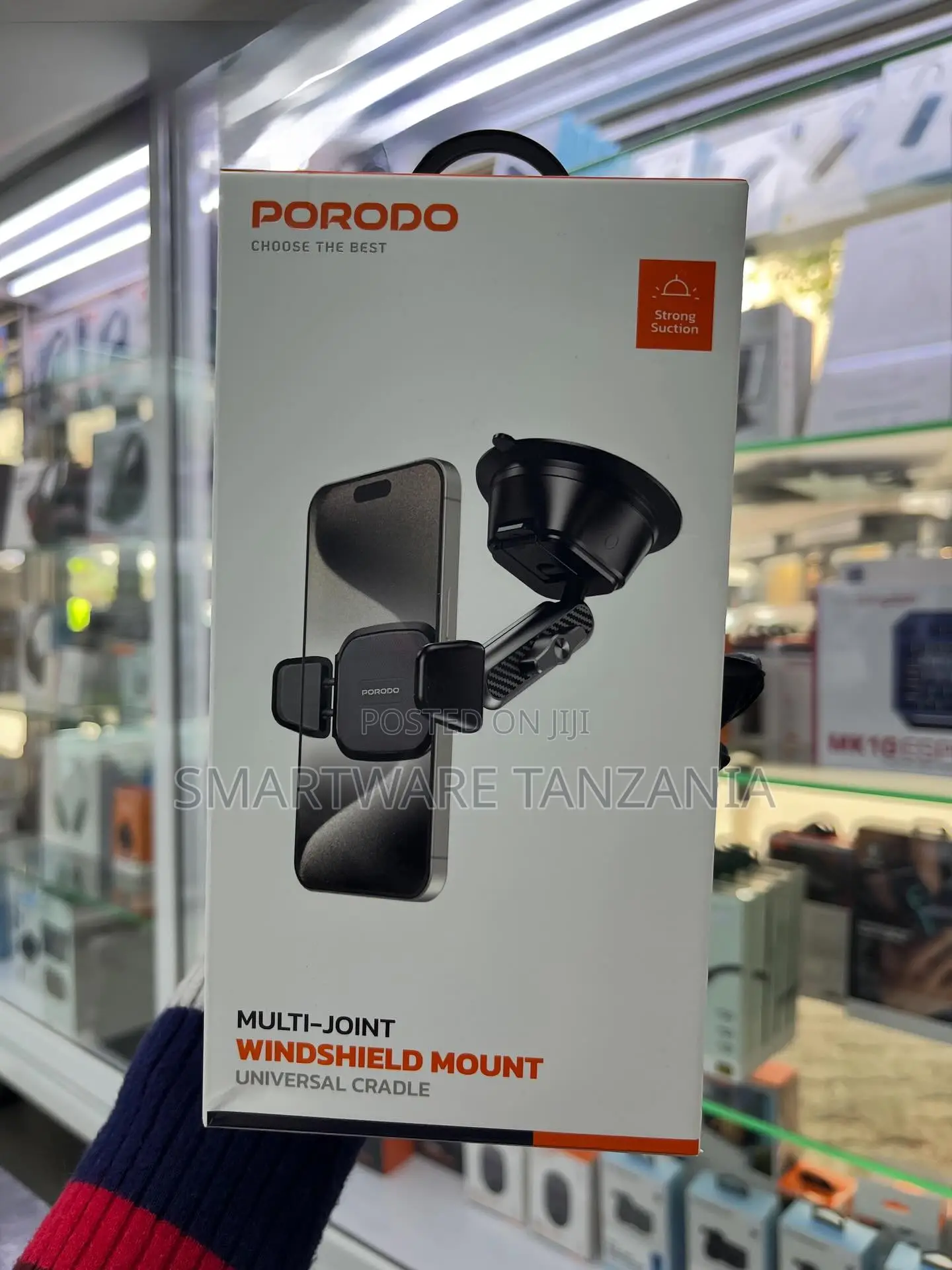 Porodo Multi-Joint Windshield Mount Universal Cradle - Strong