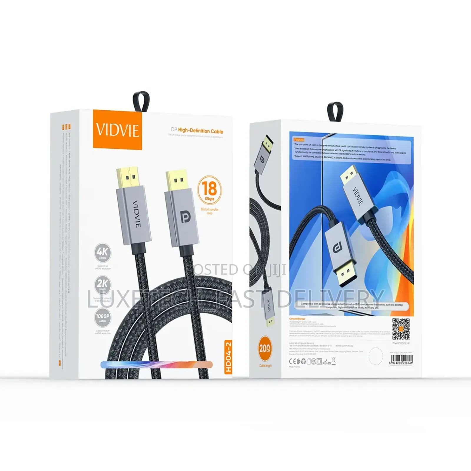 Vidvie Displayport Cable 2 Metres - Dp to Dp Cable