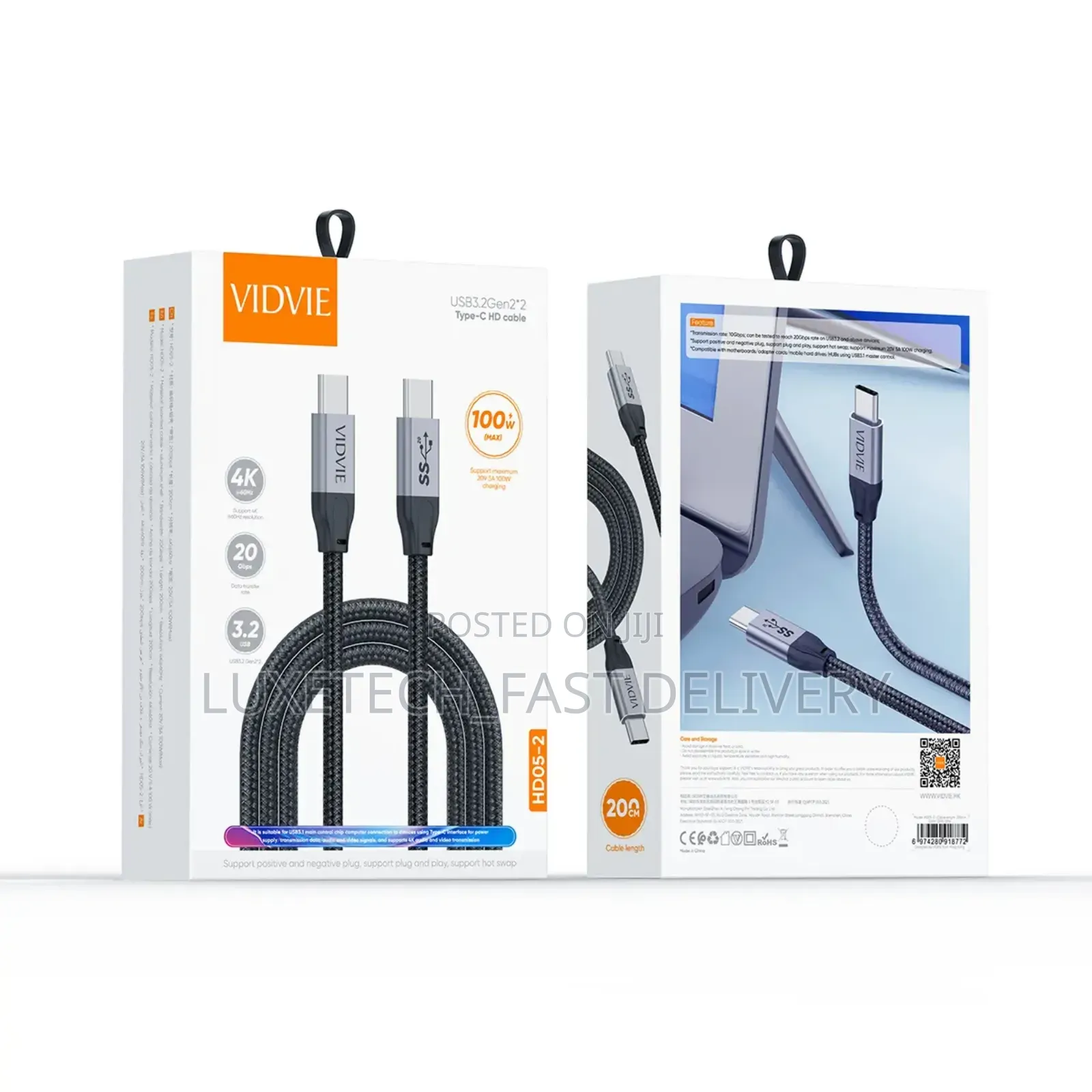 Vidvie Type-C to Type-C High-Definition Cable 2-Metres