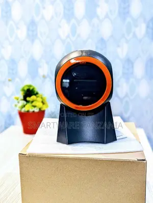 Desktop 2d Barcode Scanner With Orange Ring Design and Stand