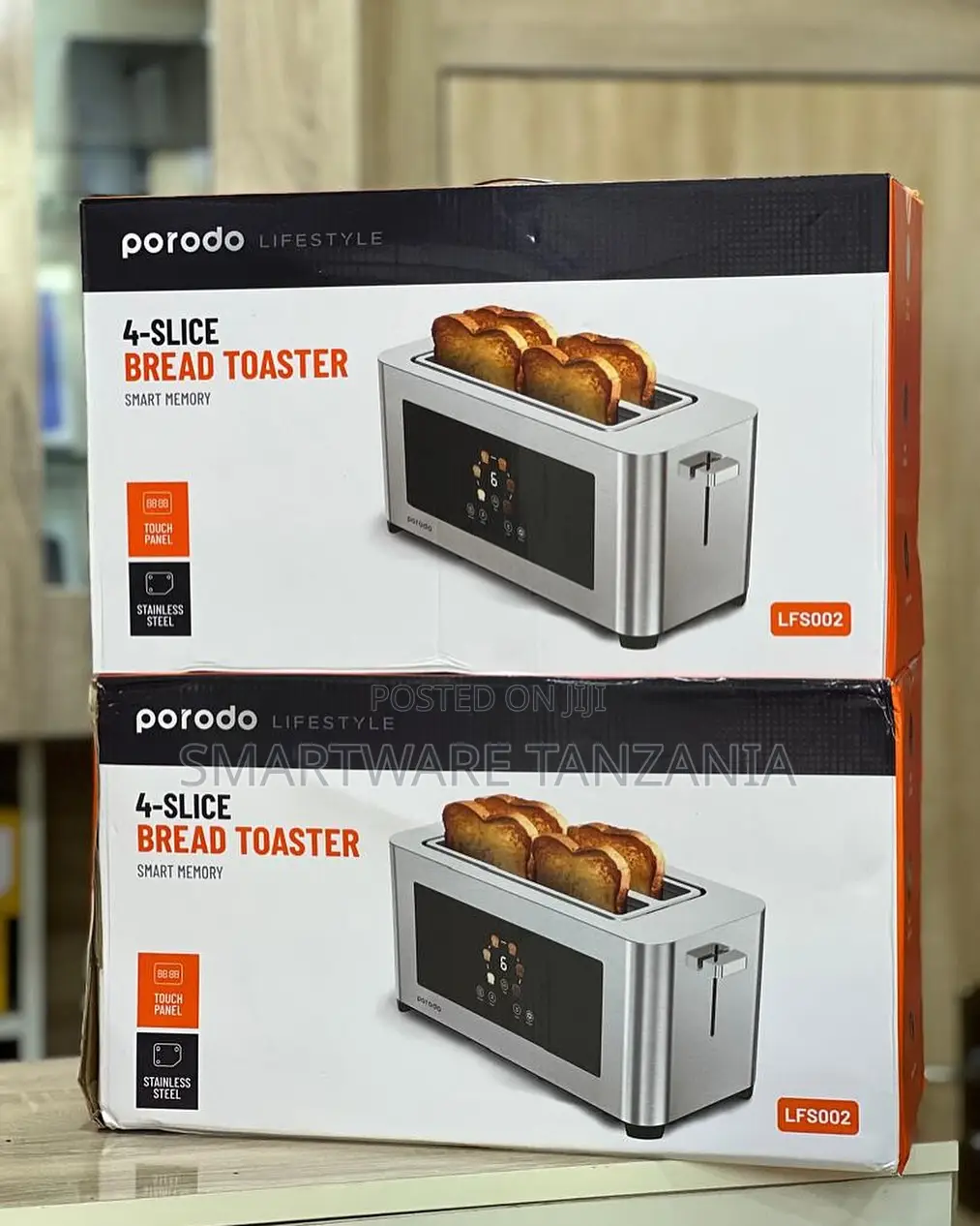 Porodo 4-Slice Bread Toaster - Stainless Steel, Smart Memory