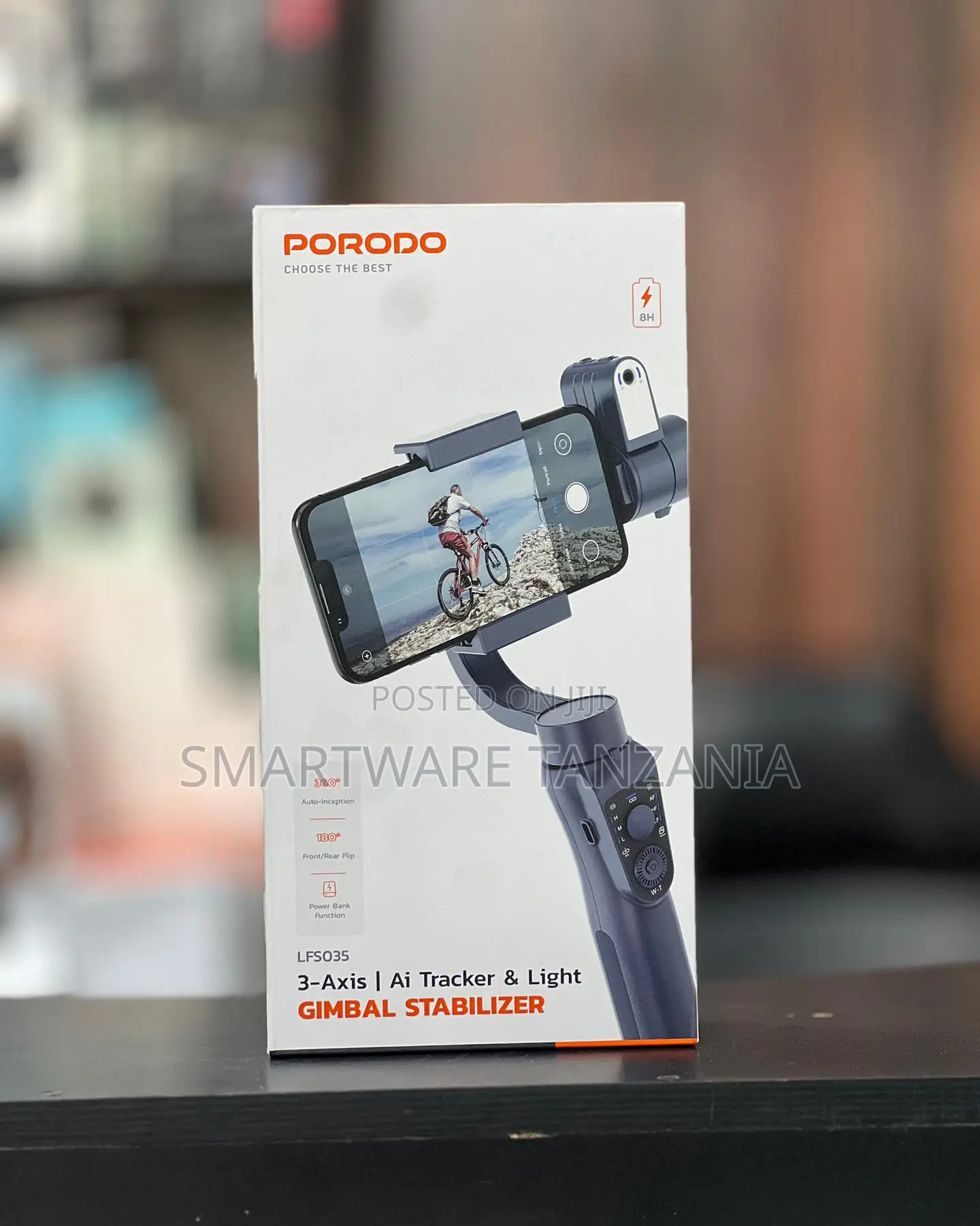 Porodo 3-Axis Gimbal Stabilizer - Ai Tracker Light for Phones
