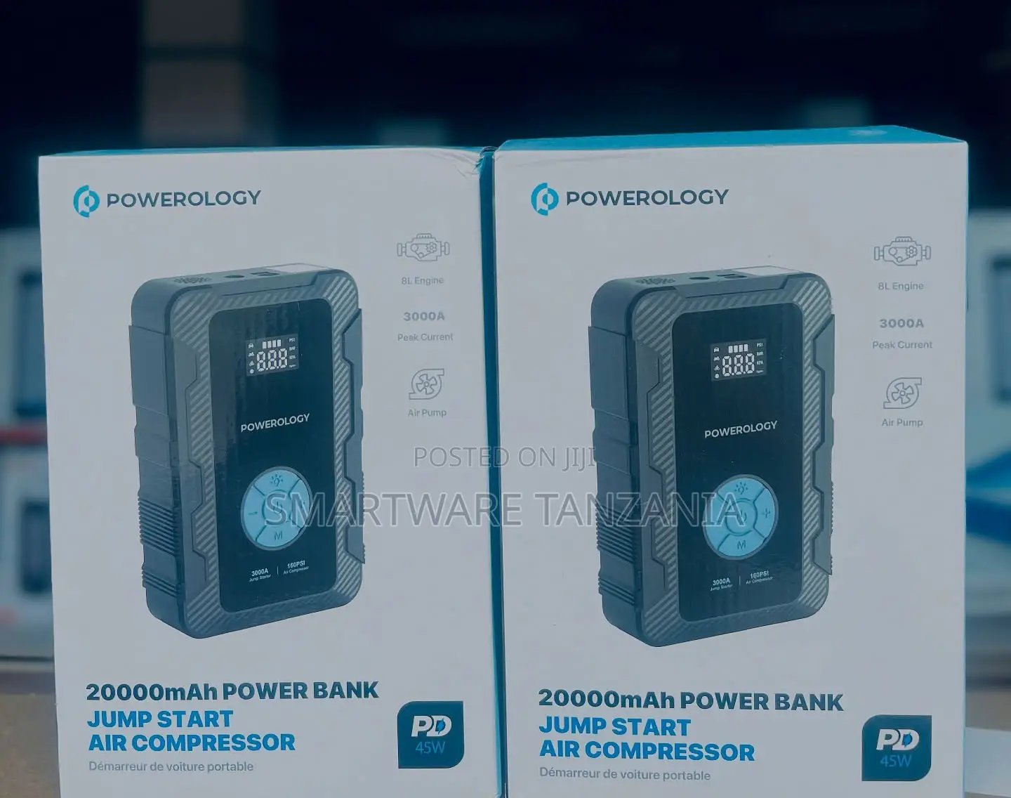 Powerology 20000mah Jump Starter - 3000a Peak Air Compressor