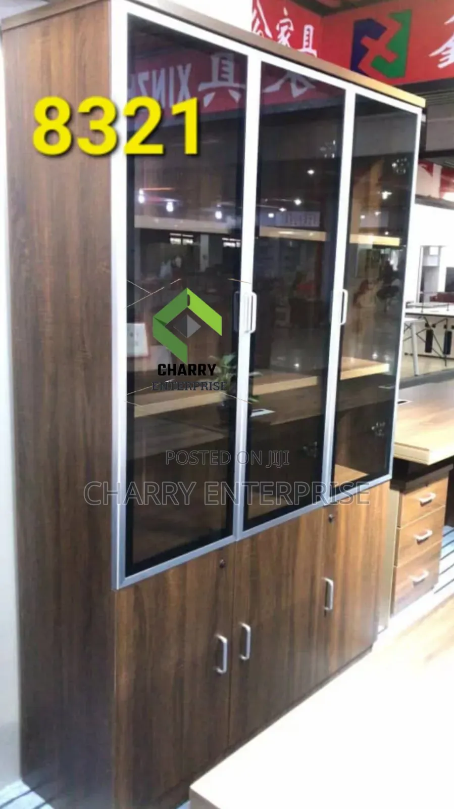 Wooden Office File Cabinet With Glass 3door Bookshelf for Office, Home