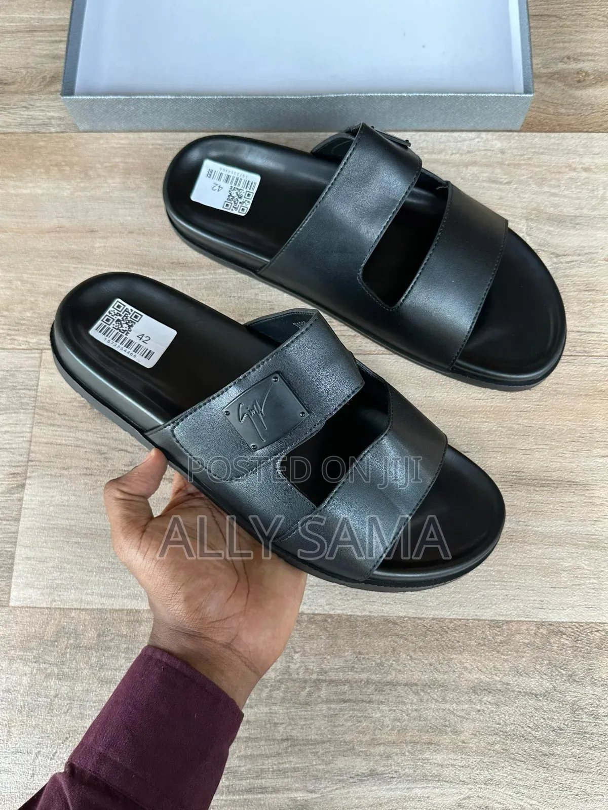 Men's Sandals Full Black Material Leather