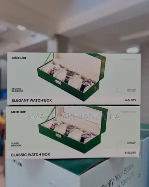 Green Lion Watch Storage Box - 6 Slot Glass Window Display Case