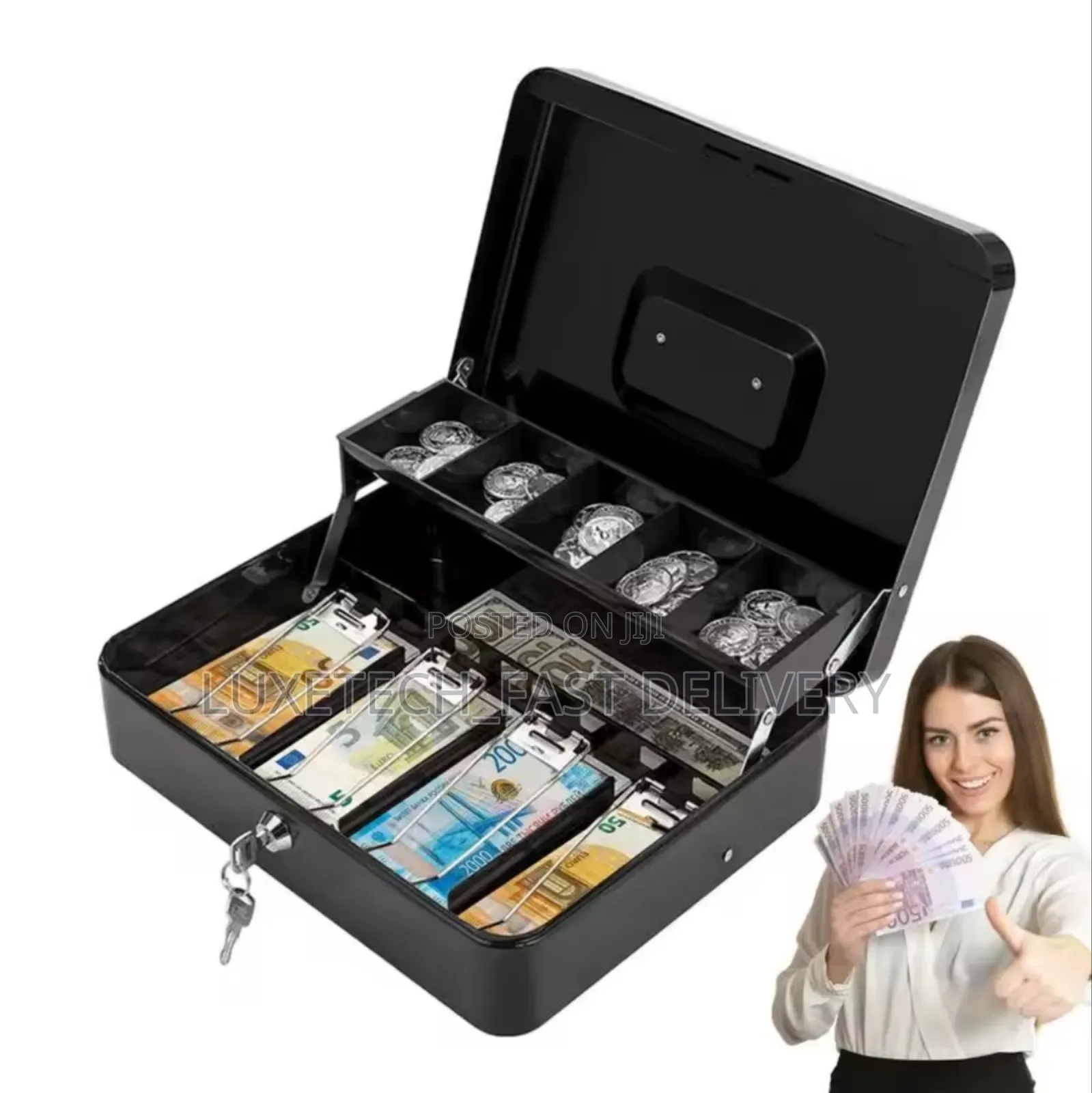 Portable Money Box For Cash Saving Locking Cash Box With Money Tray