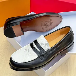 Men's Loafers Black White One Material Leather
