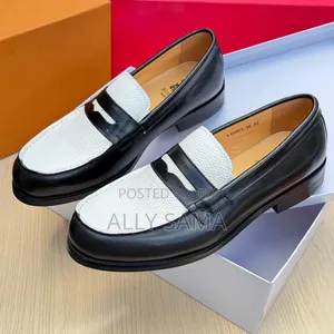 Men's Loafers Black White One Material Leather