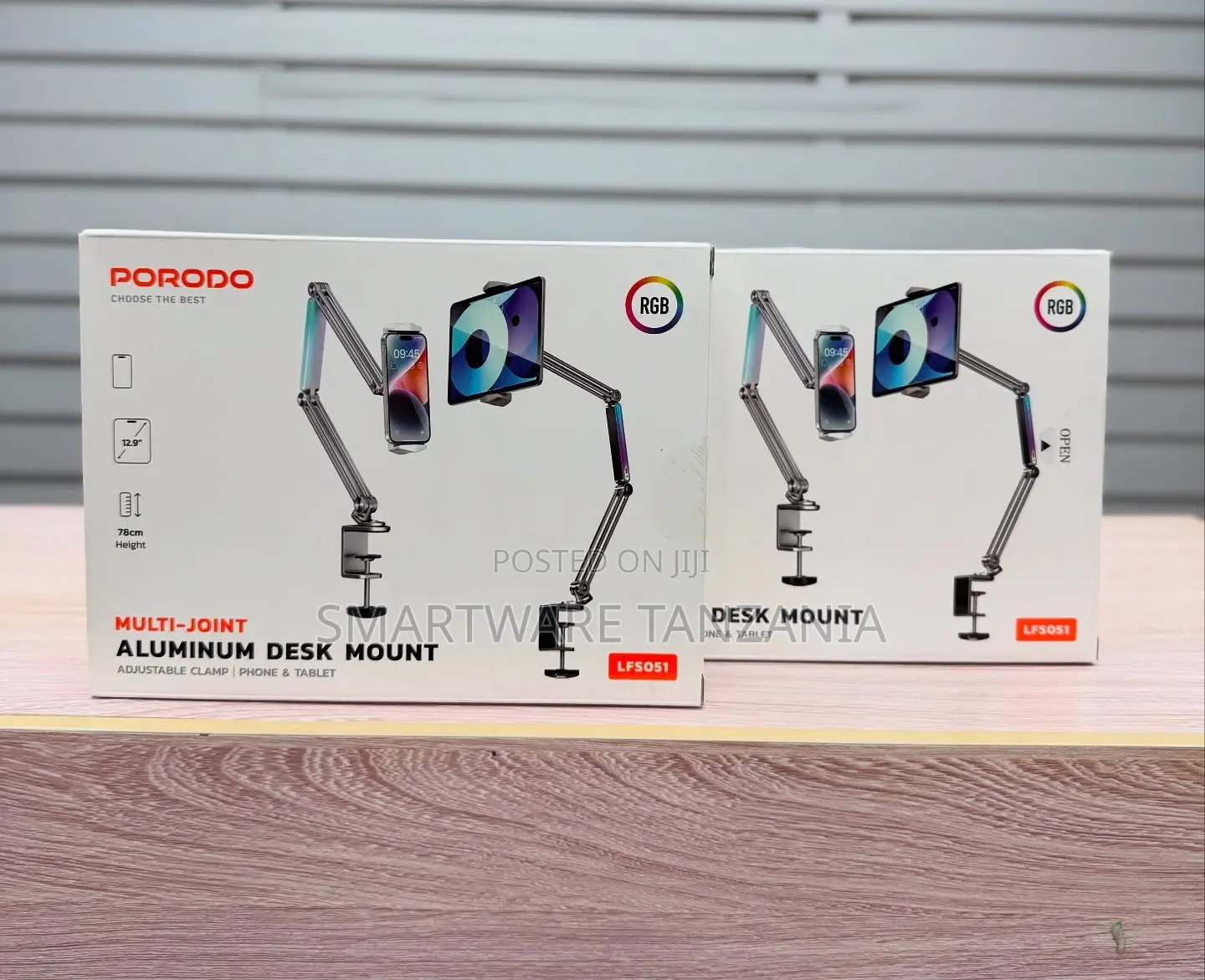 Porodo Multi-Joint Aluminum Desk Mount With RGB Ambient Light