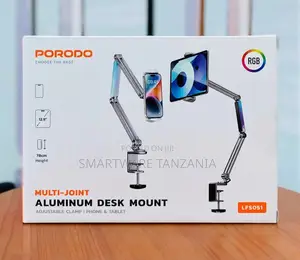 Aluminum Desk Phone Stand With Multi-Joint Adjustable Arm by Porodo