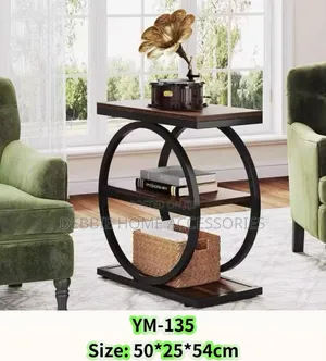 This Is an Industrial 3-Tier End Table With a Round Metal Frame.