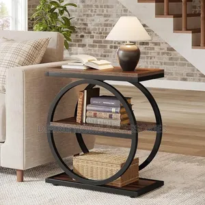This Is an Industrial 3-Tier End Table With a Round Metal Frame.