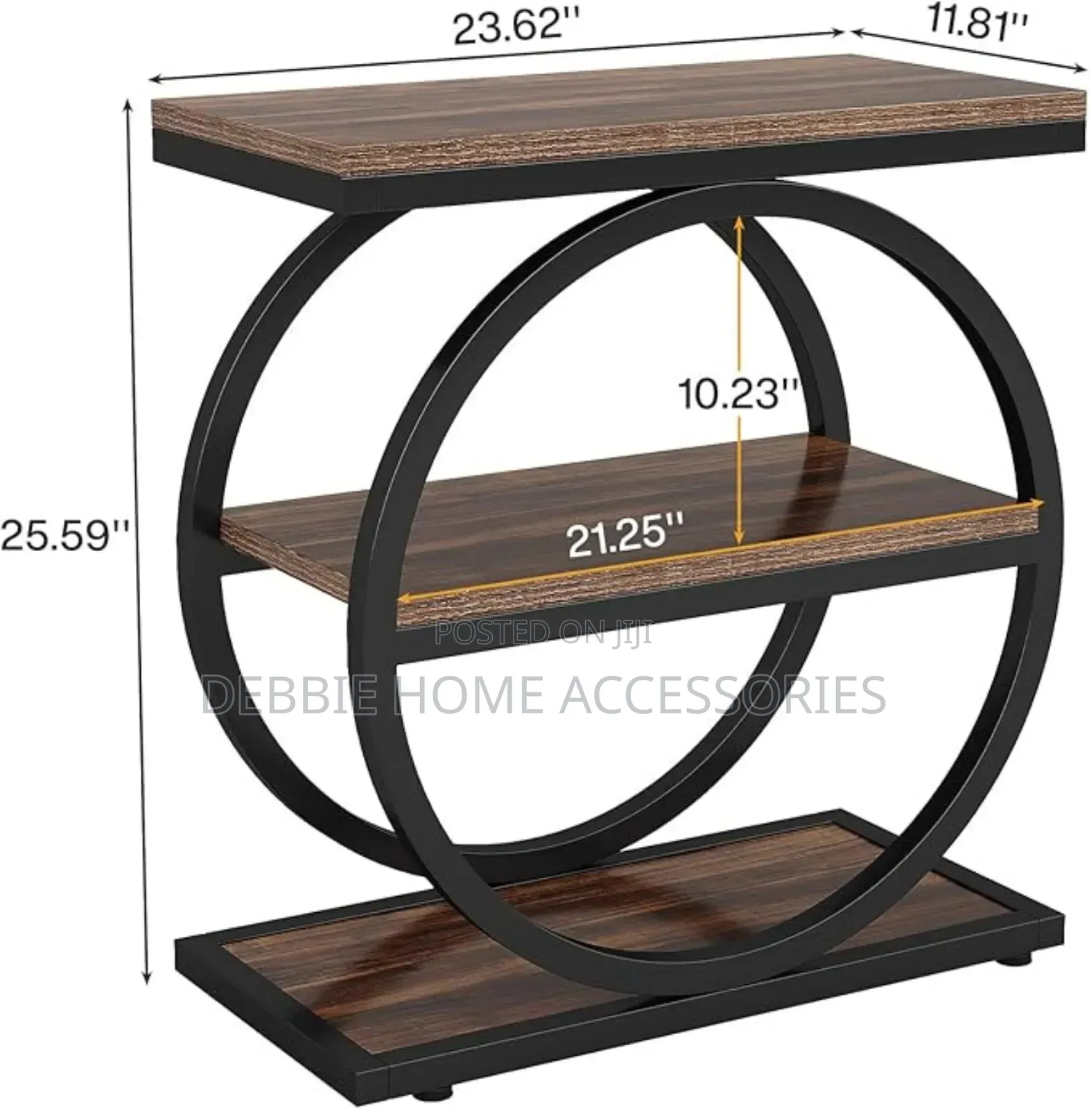 This Is an Industrial 3-Tier End Table With a Round Metal Frame.