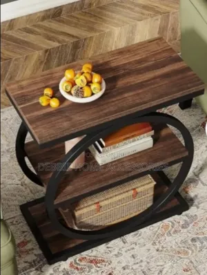 This Is an Industrial 3-Tier End Table With a Round Metal Frame.