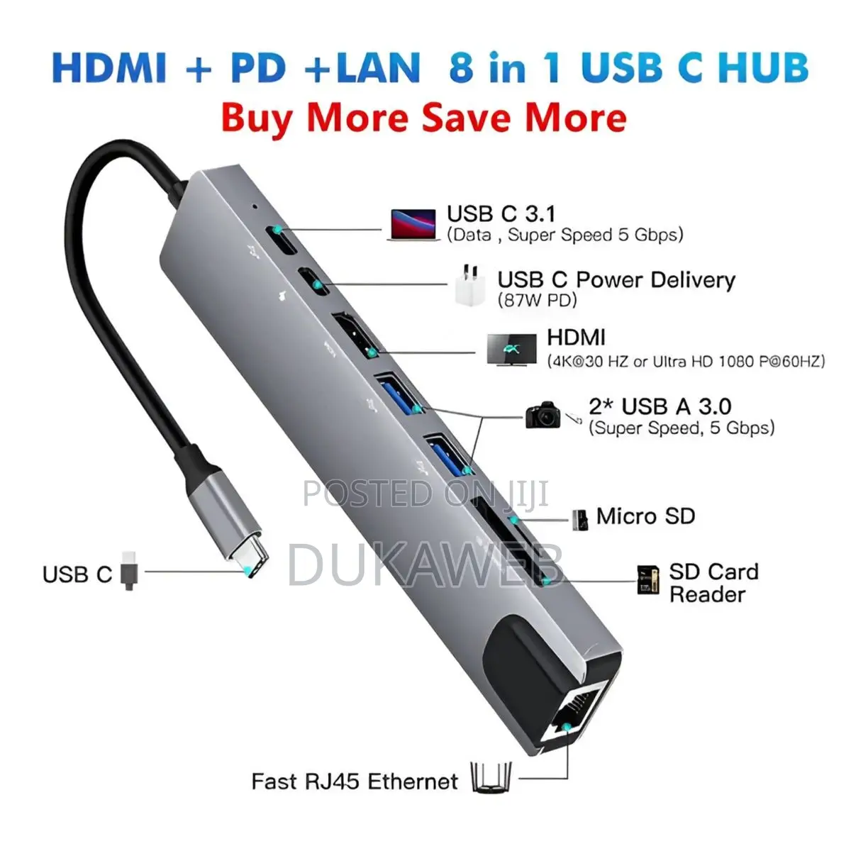 8-in-1 Usb-C Hub Type-C Adapter – Multi-Port Connectivity Hub