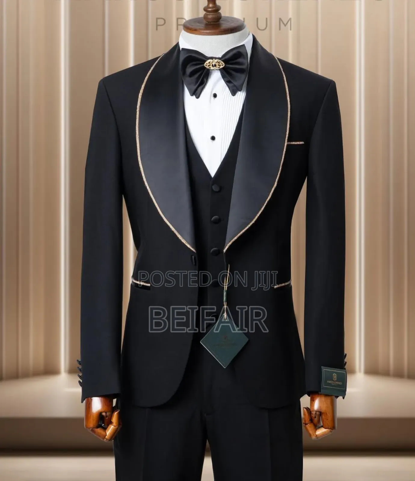 Black Taxedo Suit | Gold Stripe