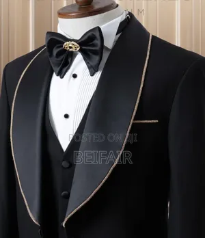 Black Taxedo Suit | Gold Stripe