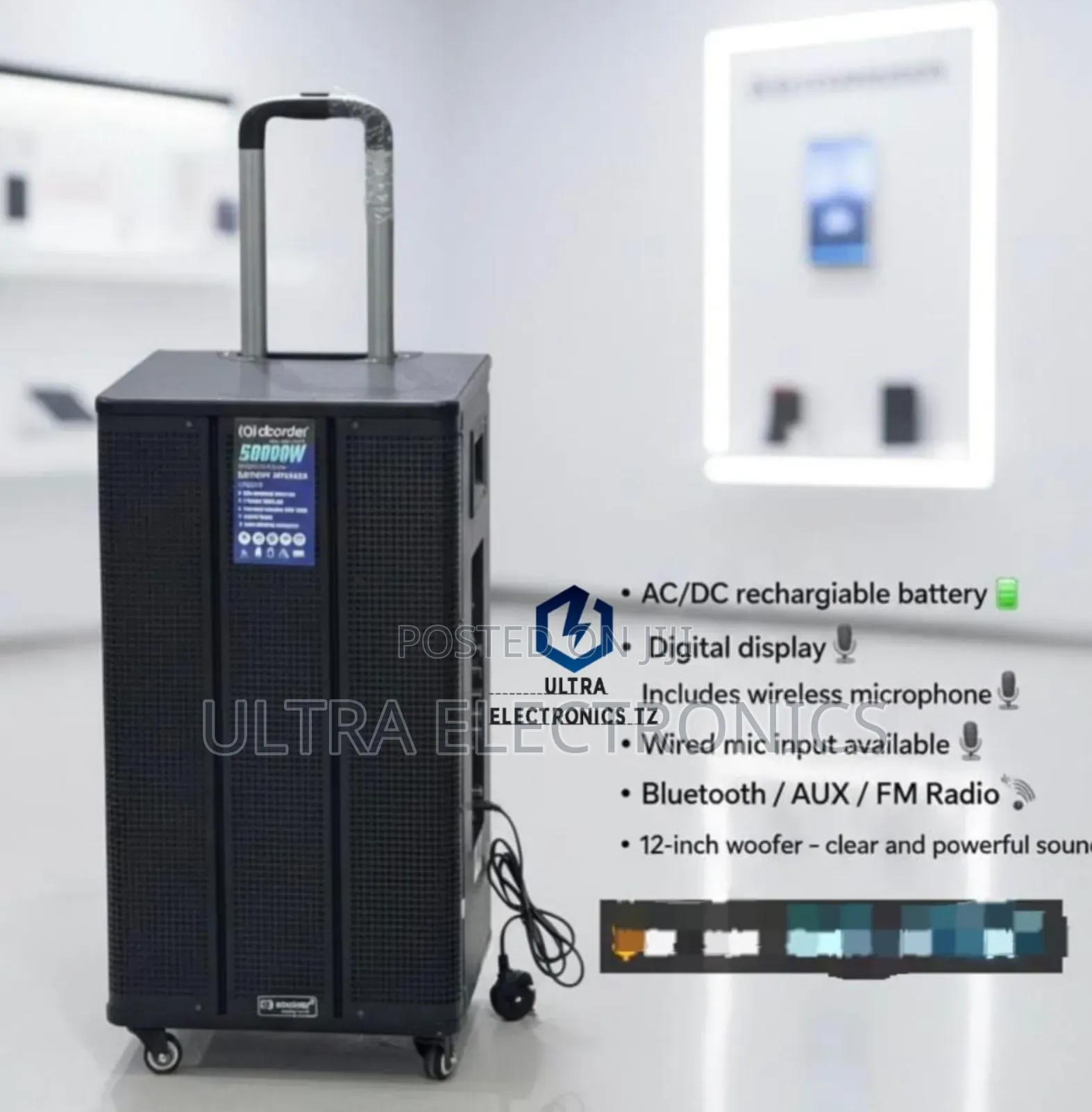 Aborder Portable Speaker Wireless Mic Spika Ya Kuchaji
50000w 12inch