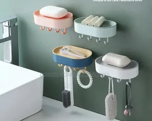 Wall-Mounted Soap Dish Holder With Hooks-2pcs