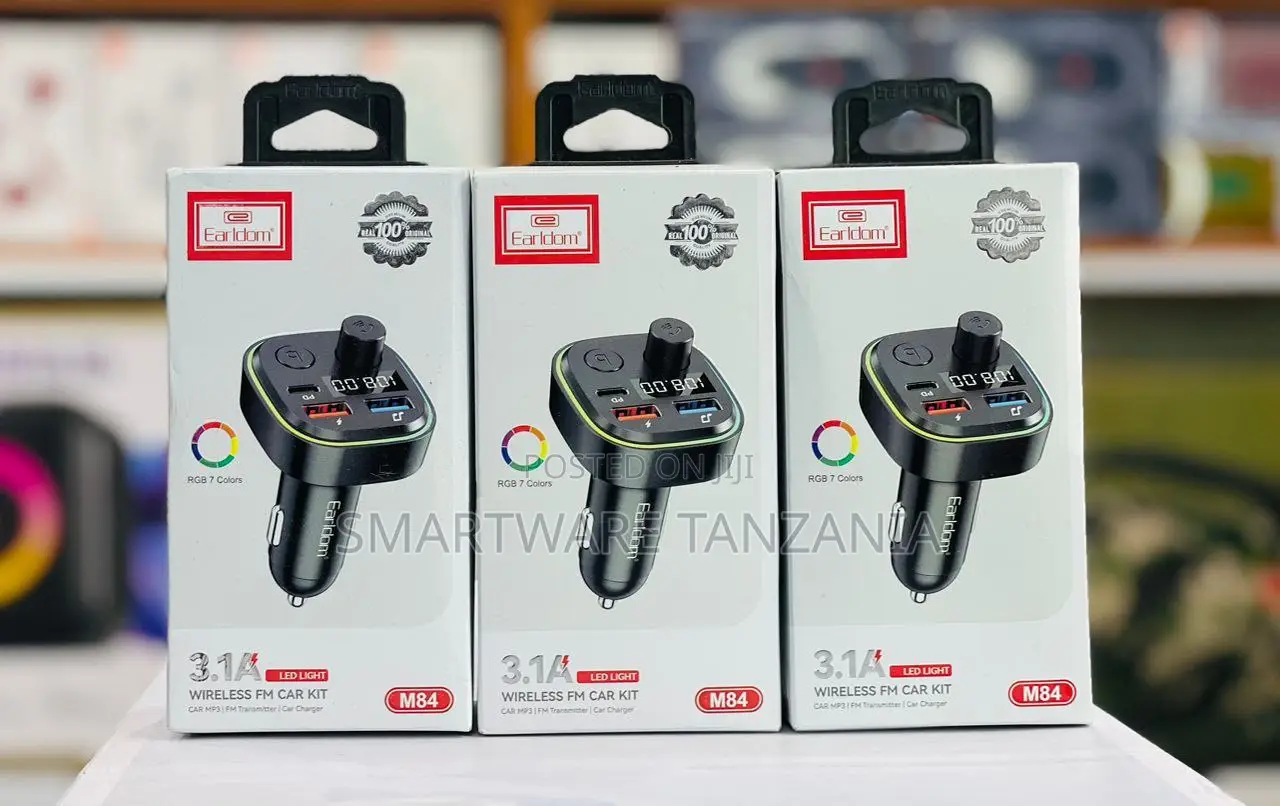 Earldom M84 Fm Transmitter Car Charger 3.1a Fast Charge RGB 7 Colors