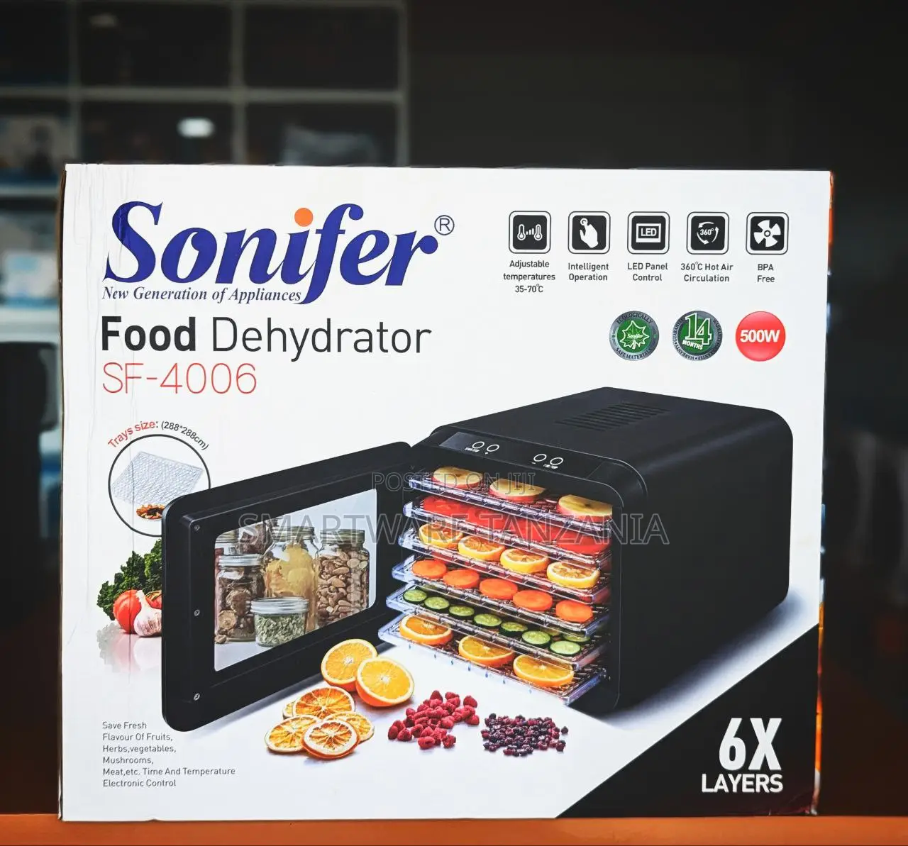 Sonifer Food Dehydrator 6 Tray 500w Sf-4006 Fruit Vegetable Dryer