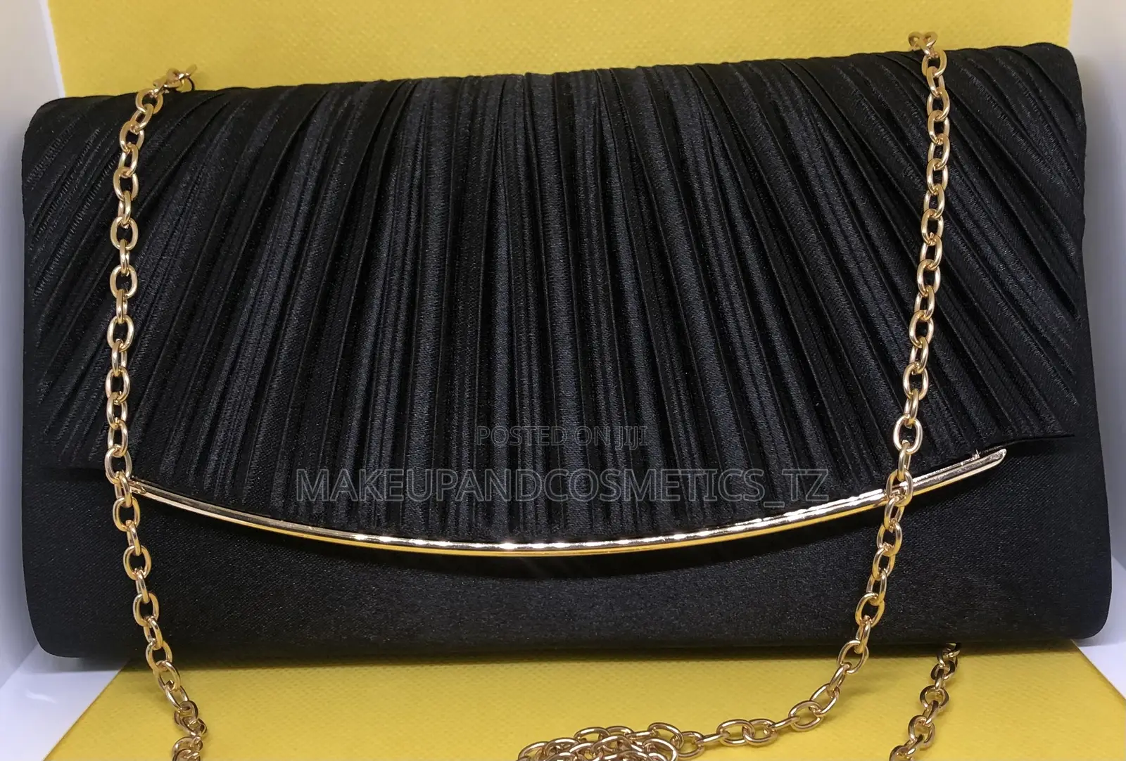 O12 - 65black Pleated Satin Cultch Bag*1 in Stock*