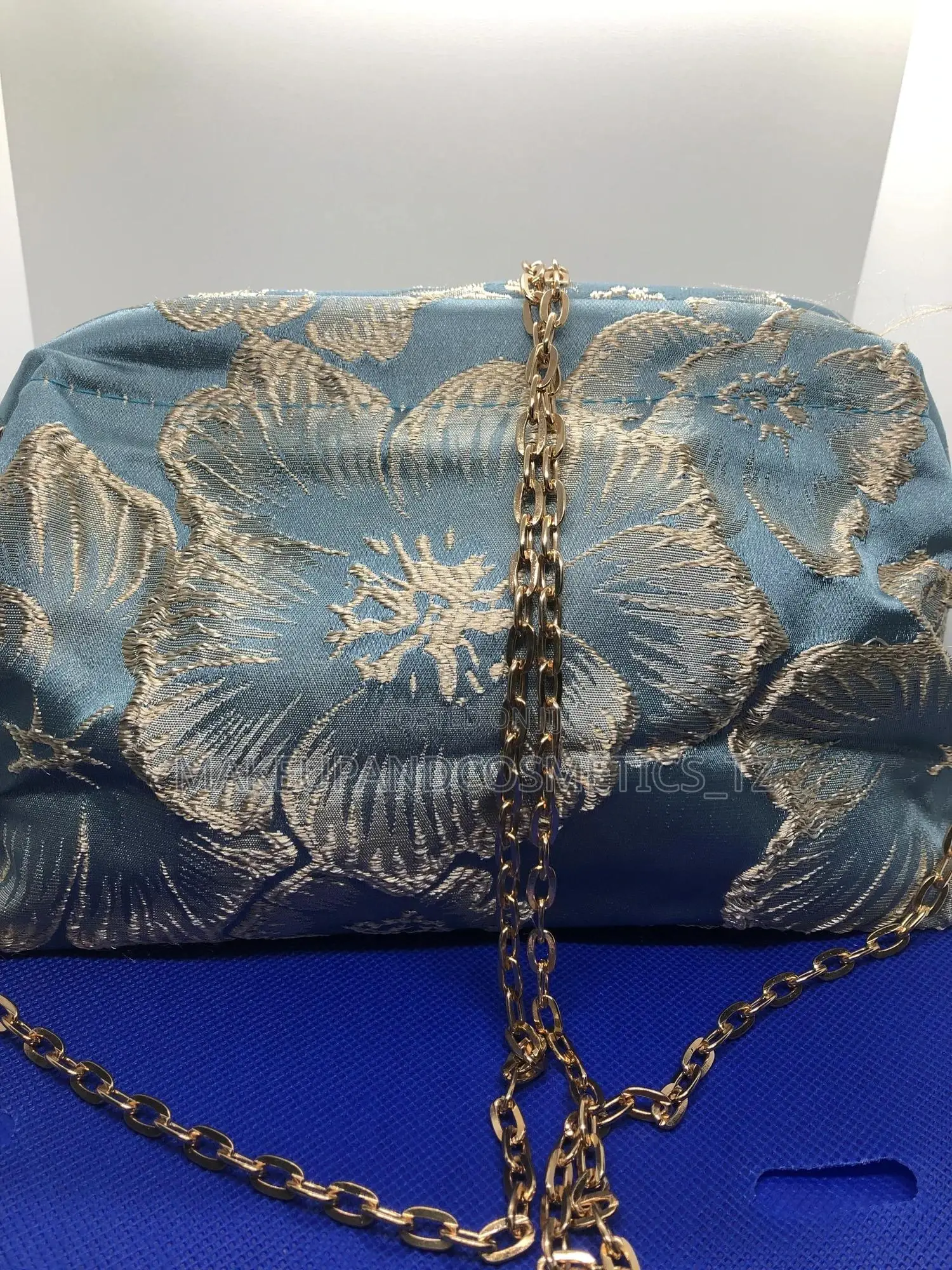 O25 - 55blue and Gold Floral Jacquard Fabric*3 in Stock*