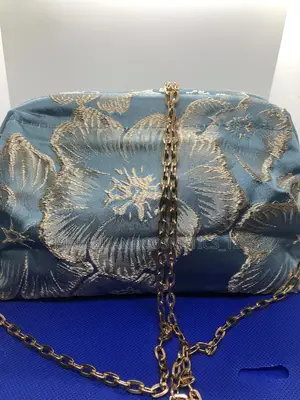 O25 - 55blue and Gold Floral Jacquard Fabric*3 in Stock*
