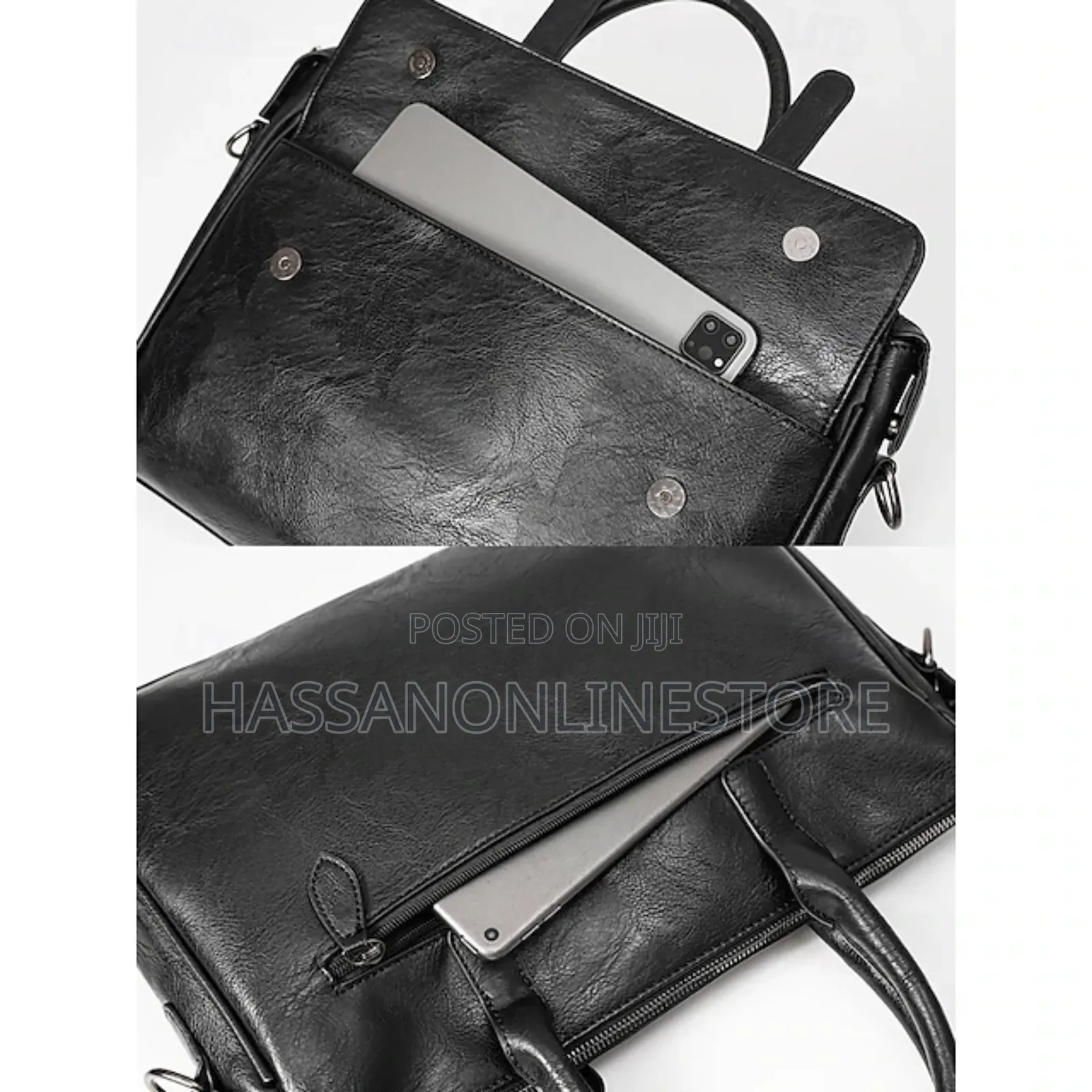 Men's Black Leather Tote Briefcase