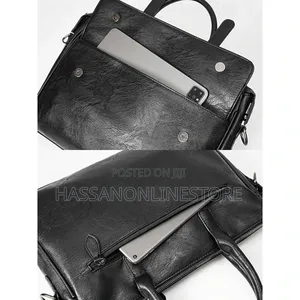 Men's Black Leather Tote Briefcase