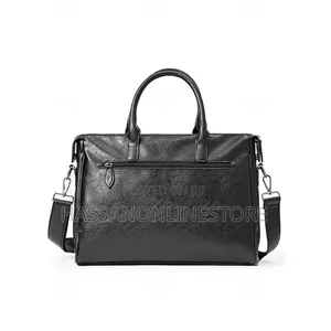 Men's Black Leather Tote Briefcase