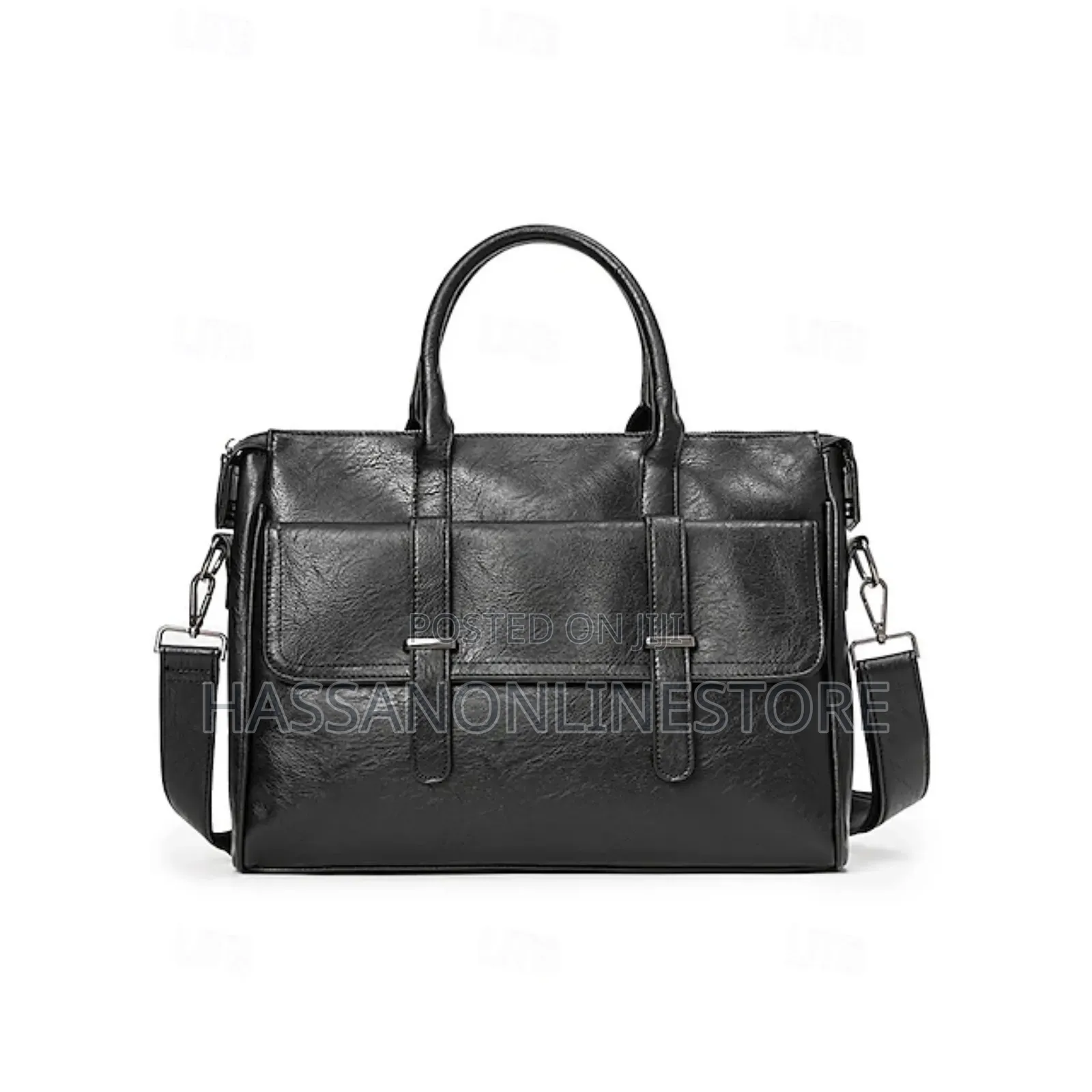 Men's Black Leather Tote Briefcase