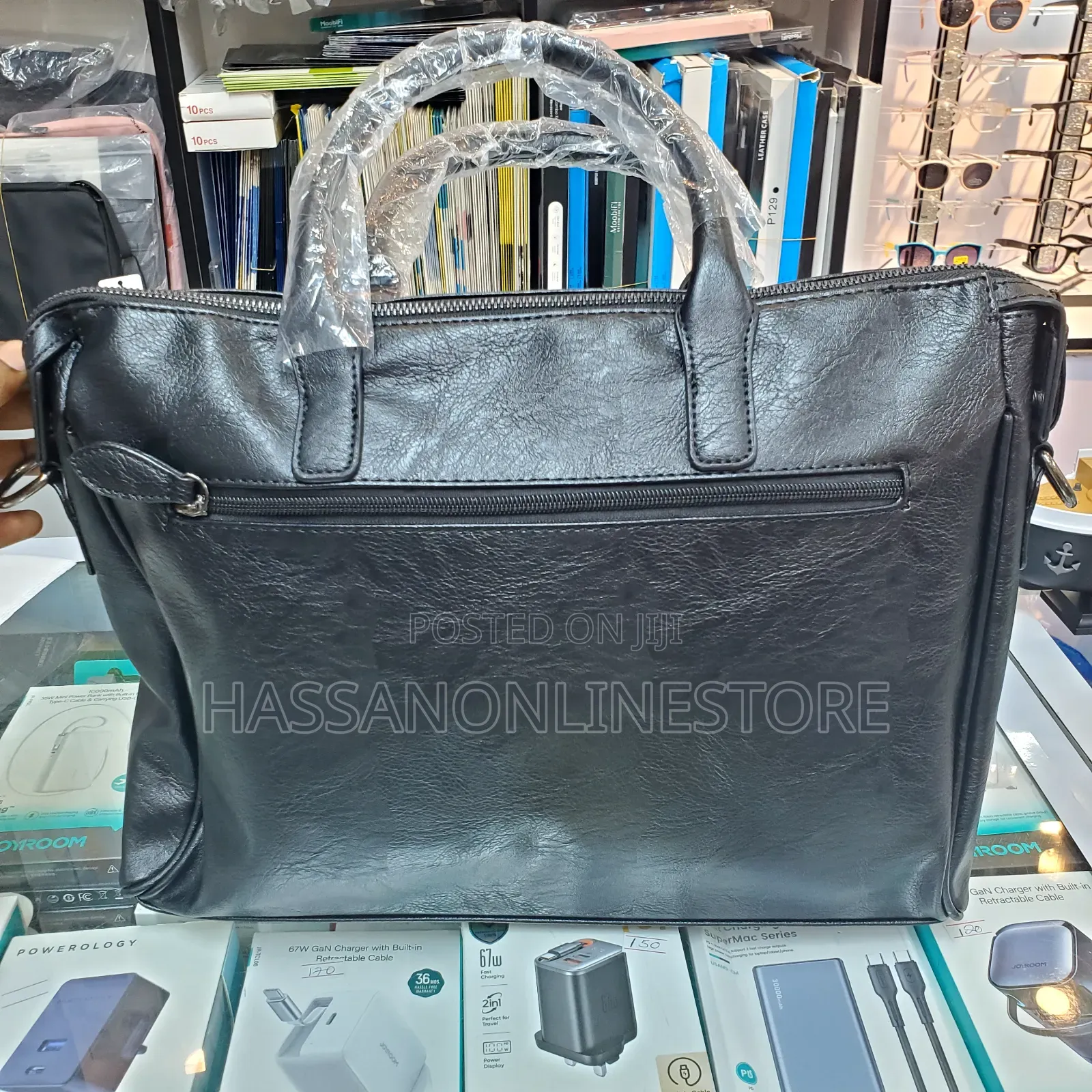 Men's Black Leather Tote Briefcase