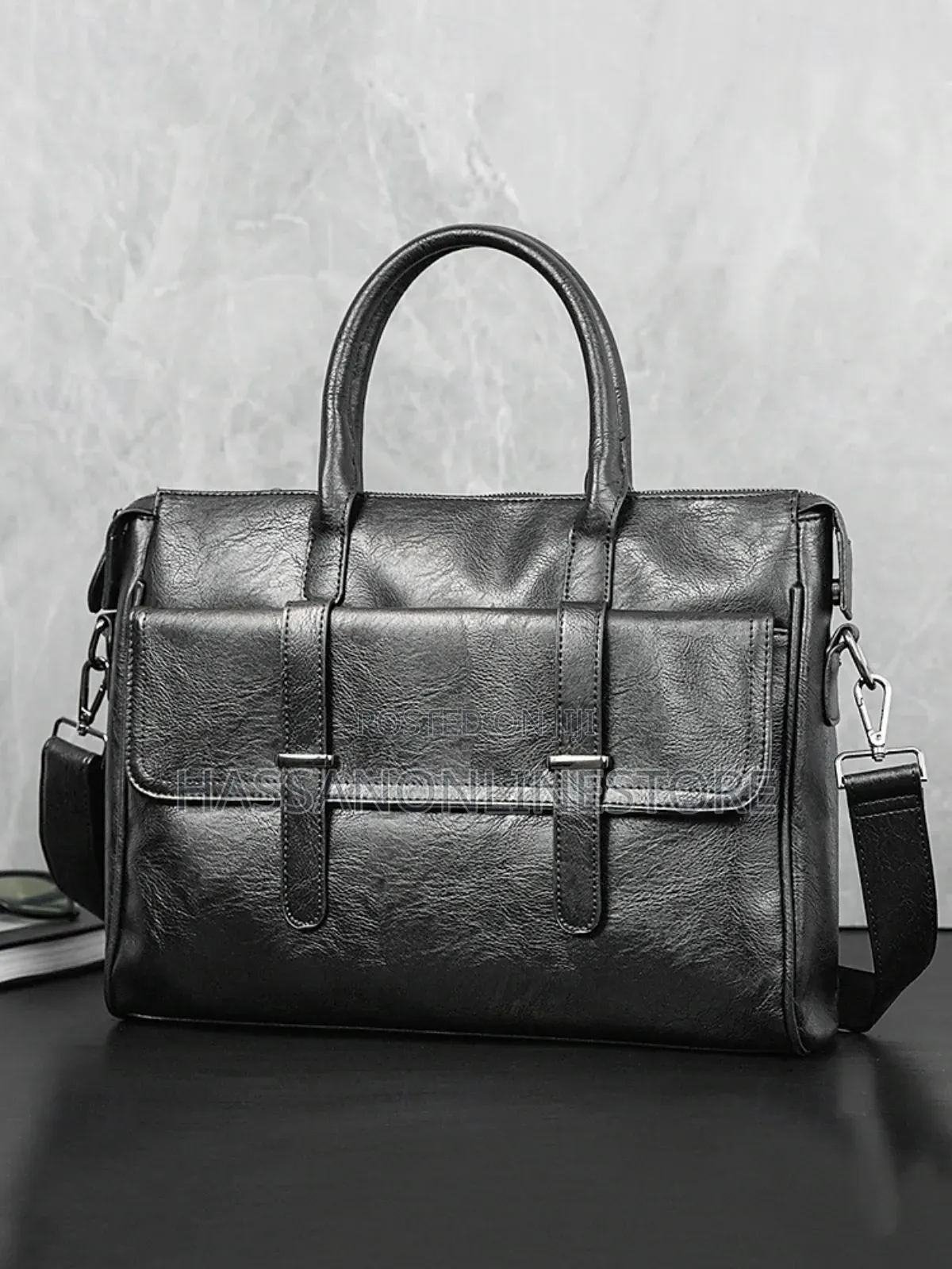 Men's Black Leather Tote Briefcase