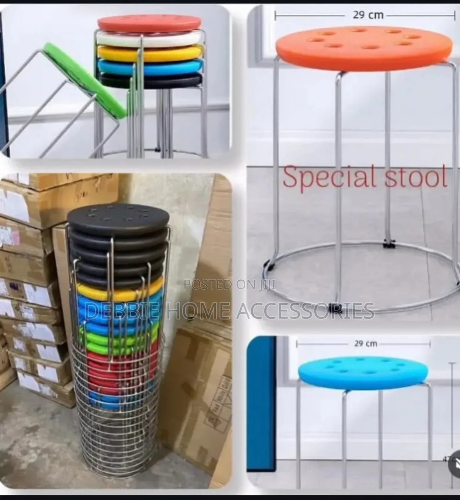 Round Stools With a Metal Frame and Plastic Seat Tops.