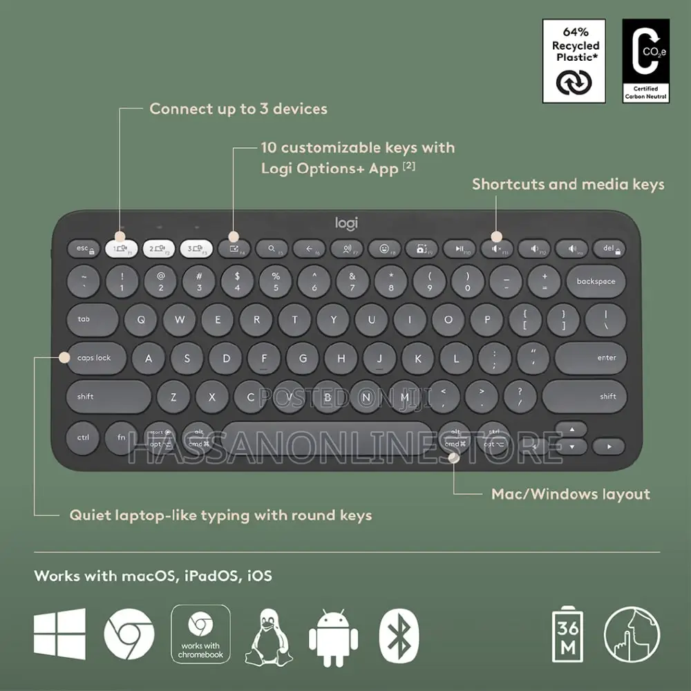Logitech Pebble Keys 2 K380s Multi-Device Bluetooth Wireless Keyboard