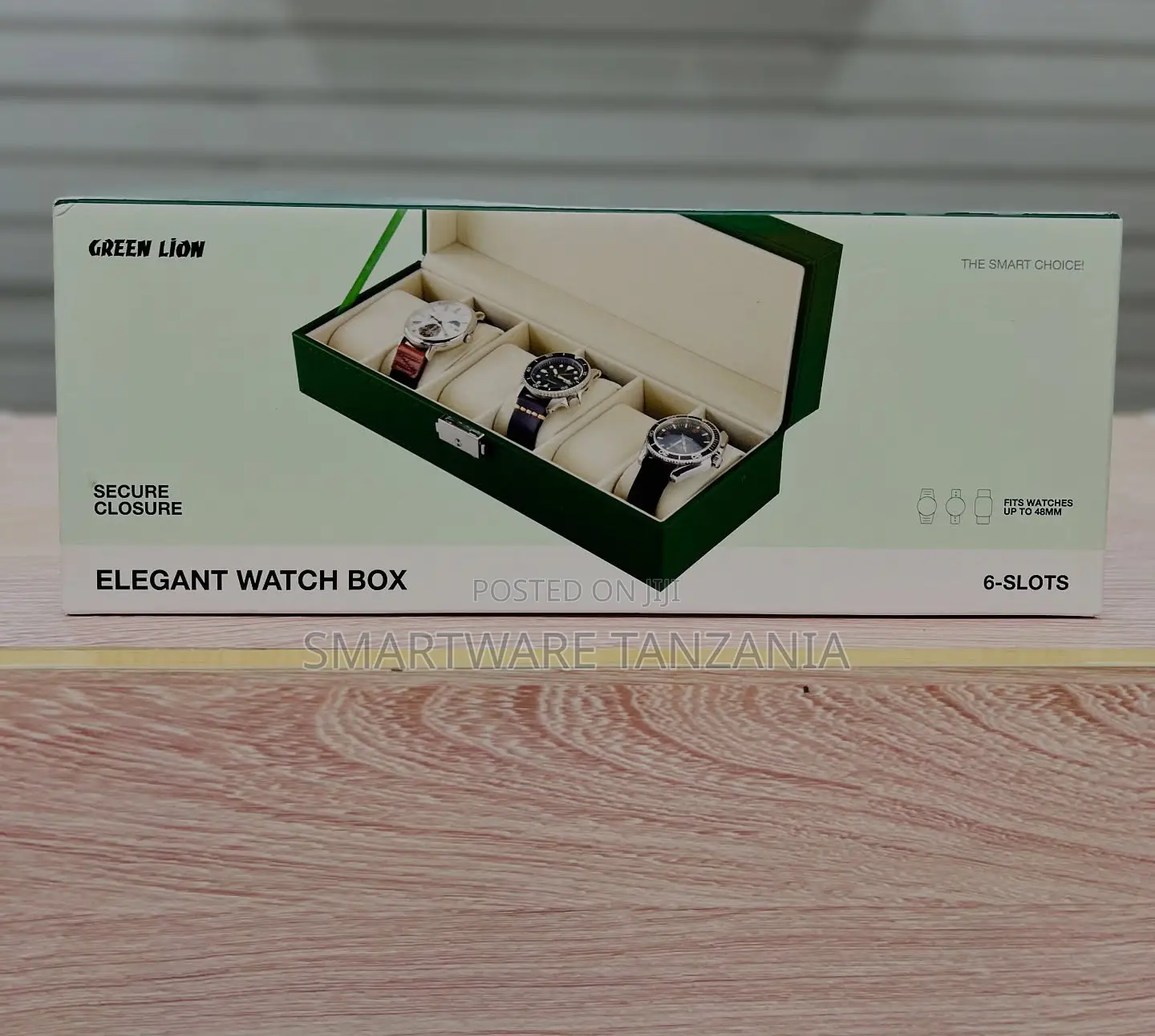 6-slot Watch Display Box With Glass Top, Leather Case, Beige Interior