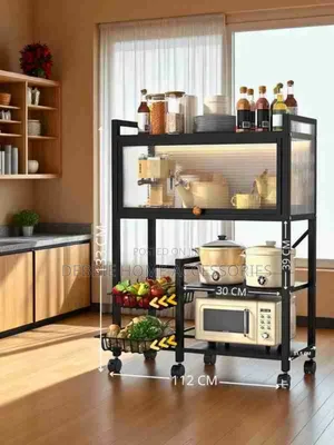 Black Metal Kitchen Storage Rack on Wheels