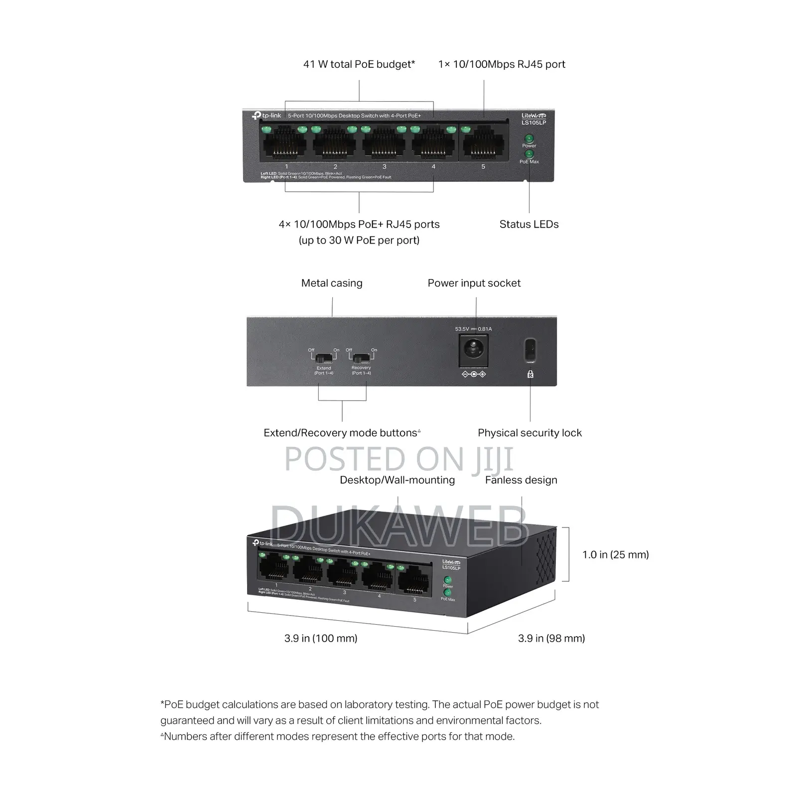Tp-Link Ls105lp 4-Port Poe Desktop Switch With Extend Mode – Brand New
