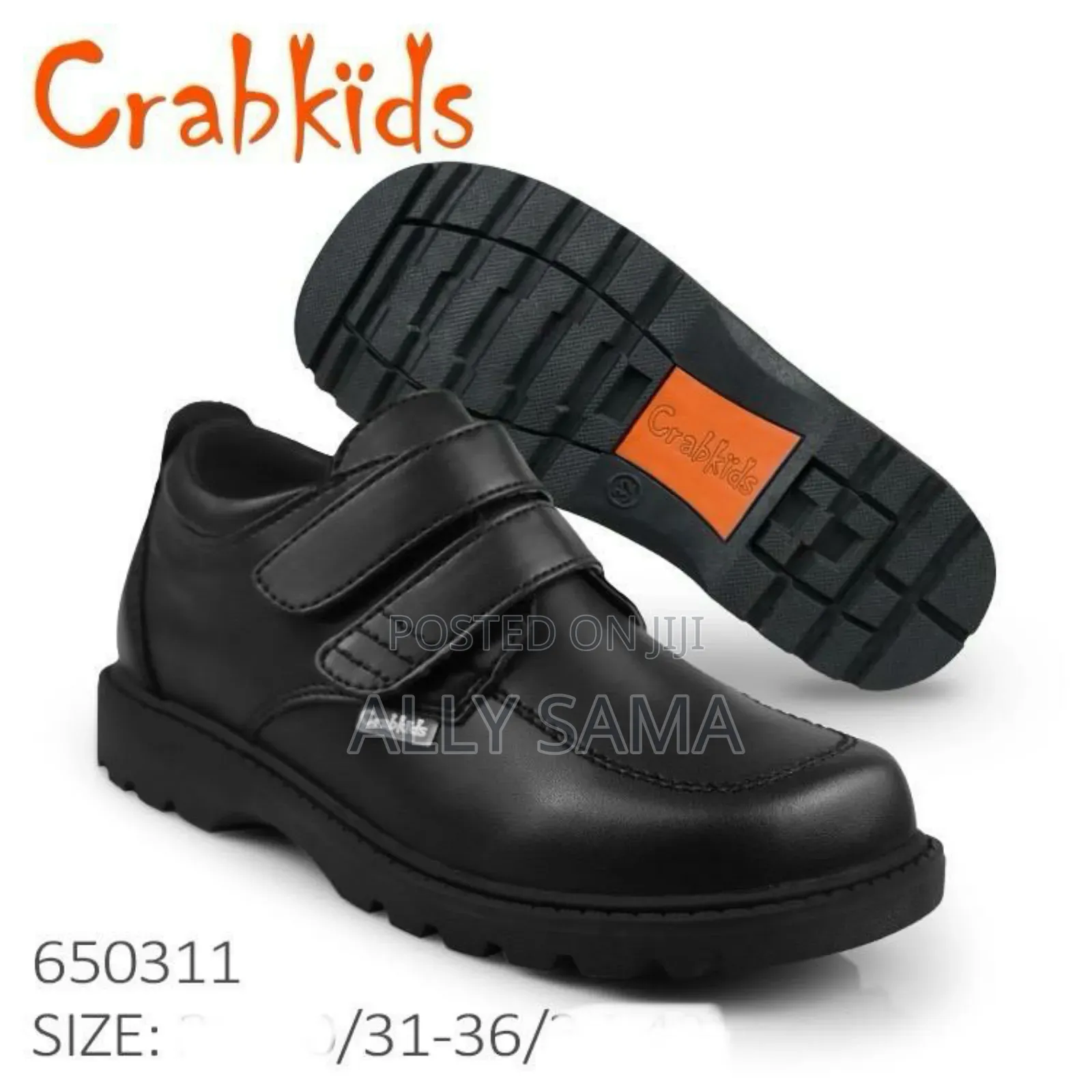 School Shoes Fullblack Crab Kids Material Leather
