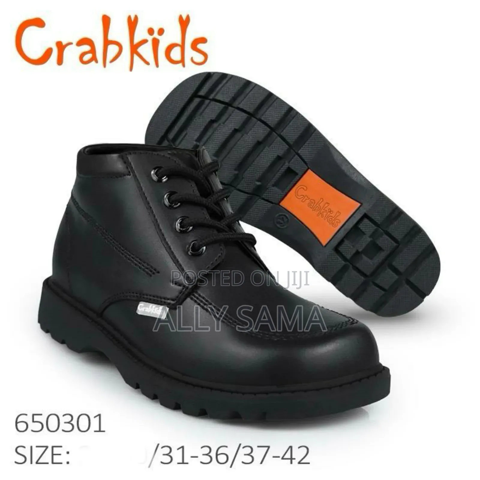 School Shoes Boots Crab Kids Full Black Material Leather