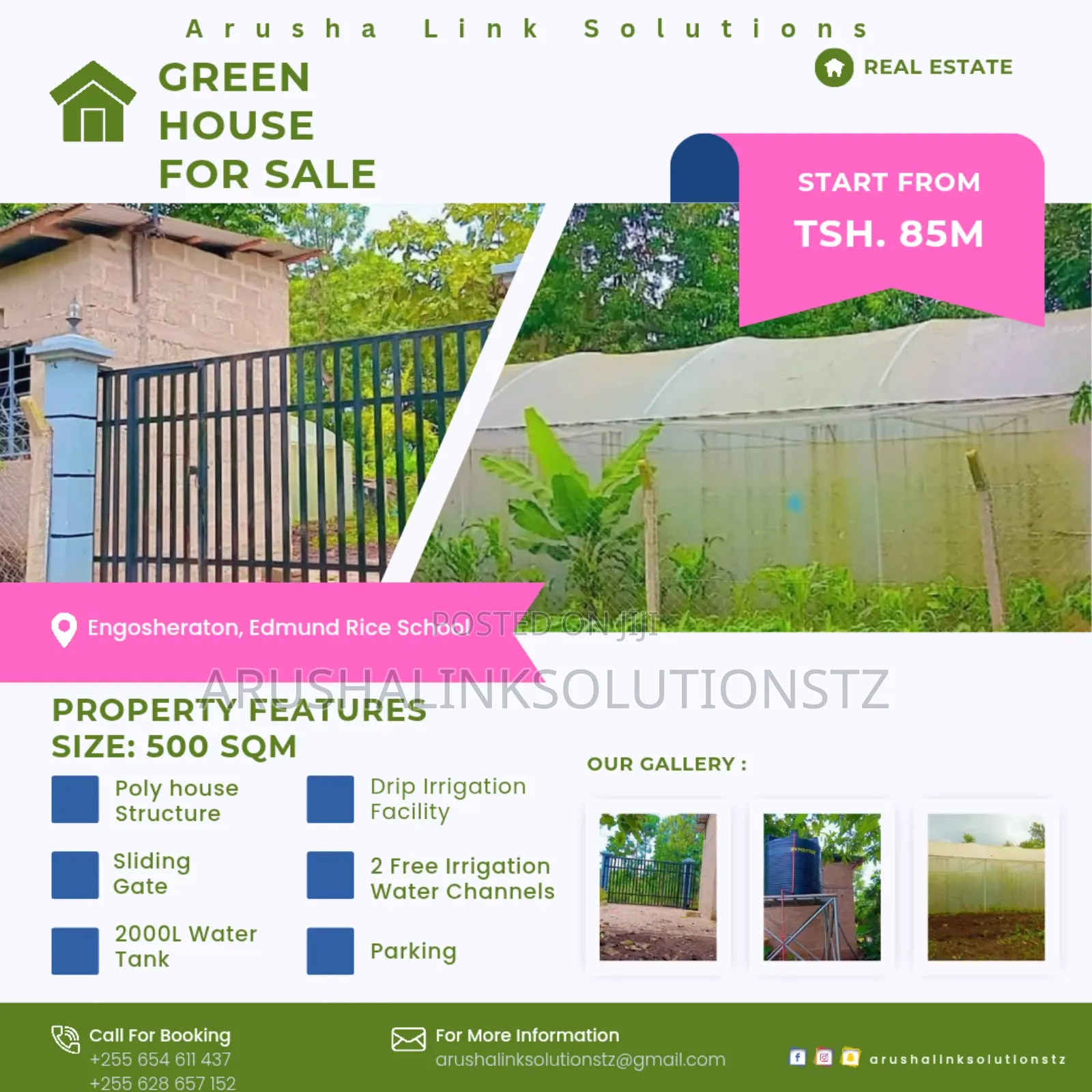 Greenhouse+2 Rooms+ 2000l Water Tank+Fenced+W-Channel at Engosheraton