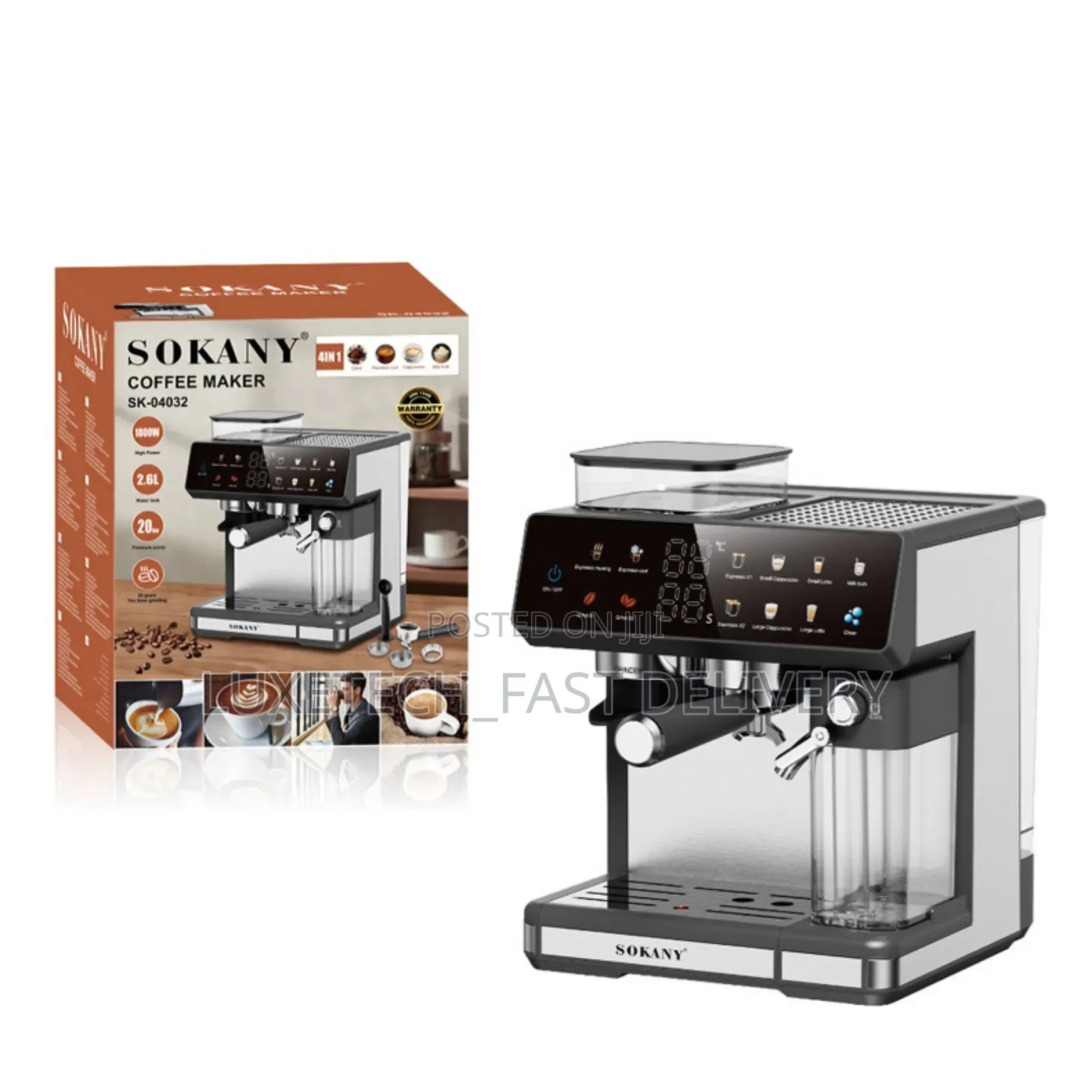 Sokany 4-in-1 Automatic Espresso Machine With Coffee Grinder