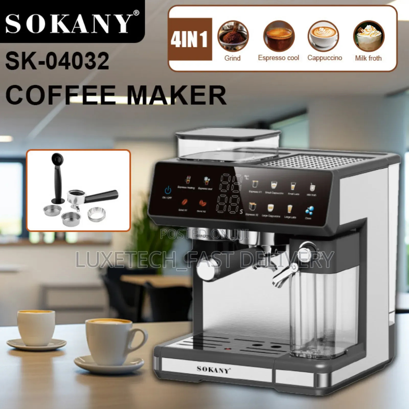 Sokany 4-in-1 Automatic Espresso Machine With Coffee Grinder