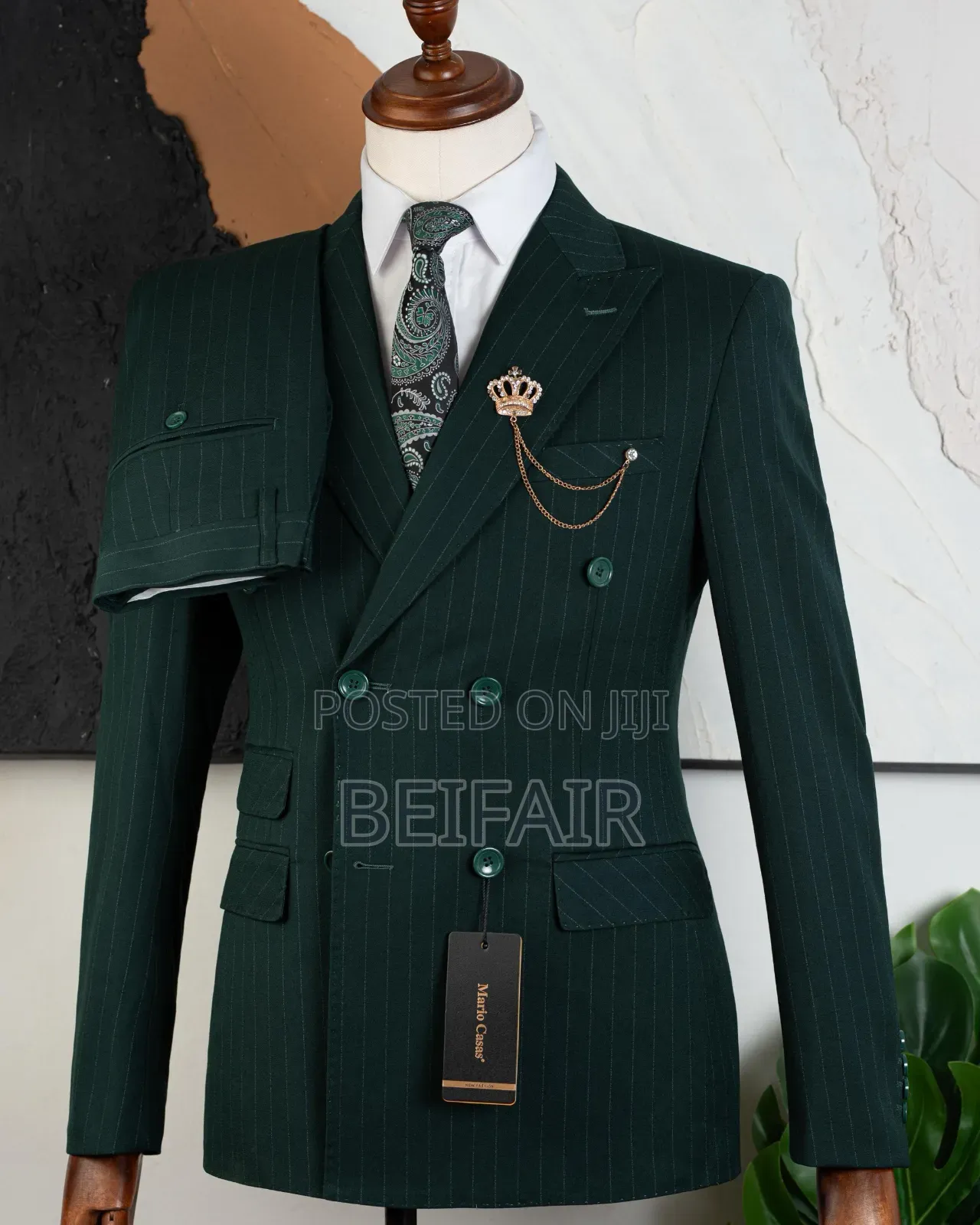 Deep Green With Stripes Double Breasted