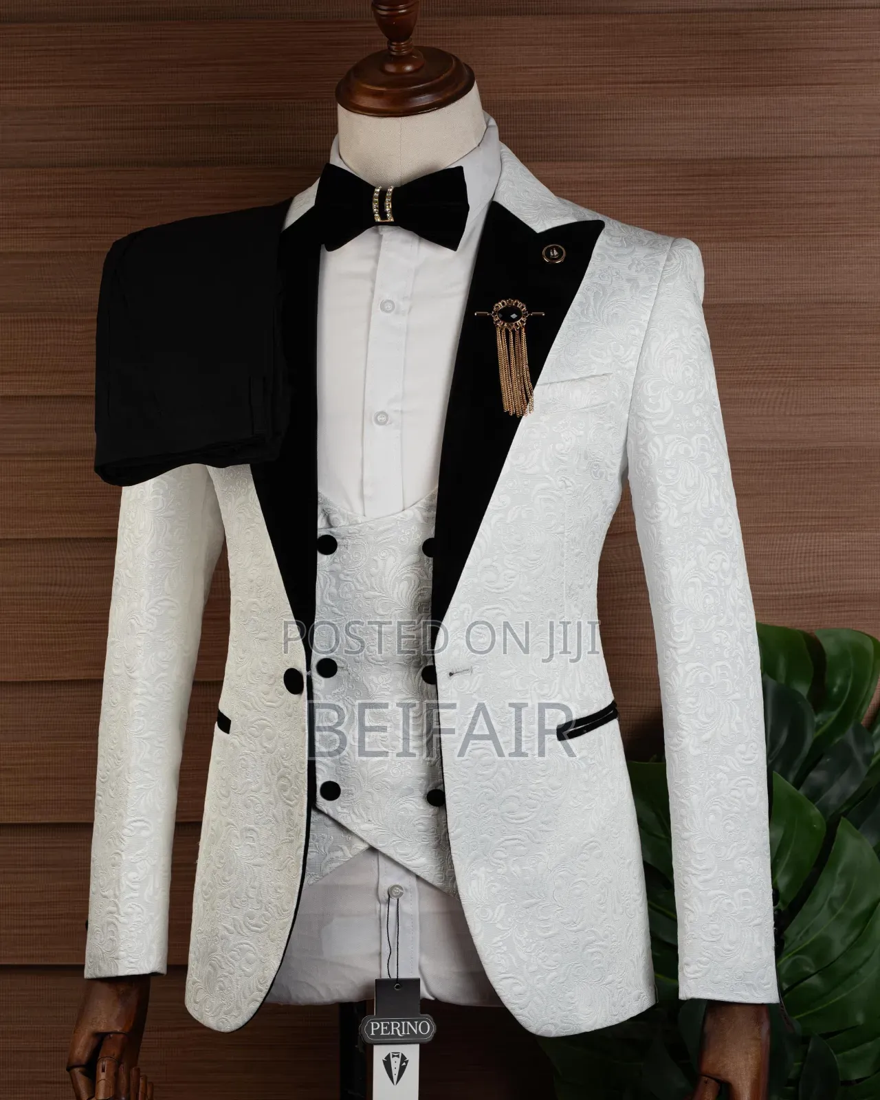 White Suit Black Taxedo Suit