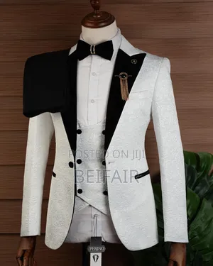 White Suit Black Taxedo Suit